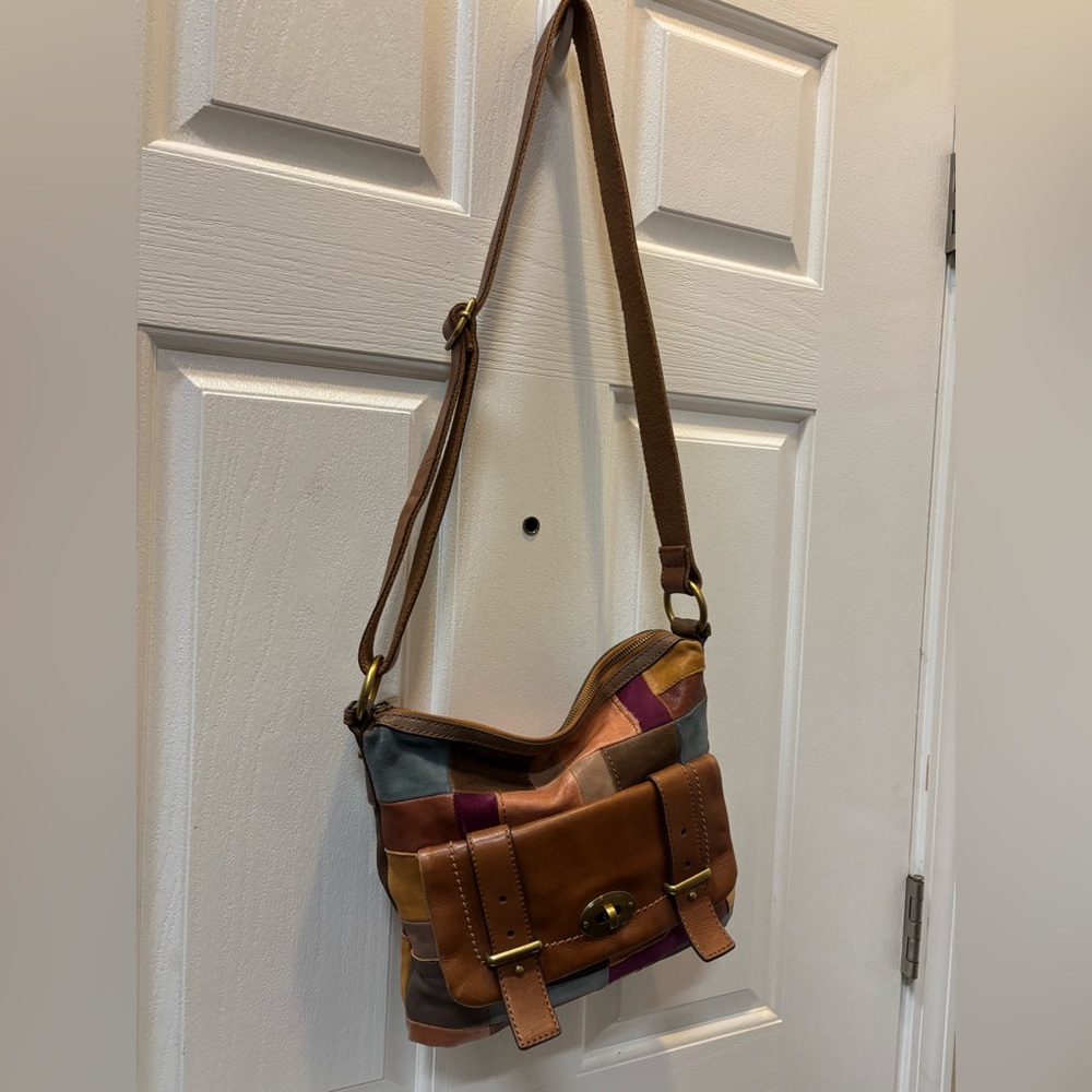 Fossil Multicolor Patchwork Shoulder Leather Bag … - image 6